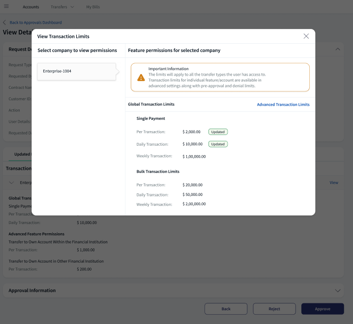 View Transaction Limits